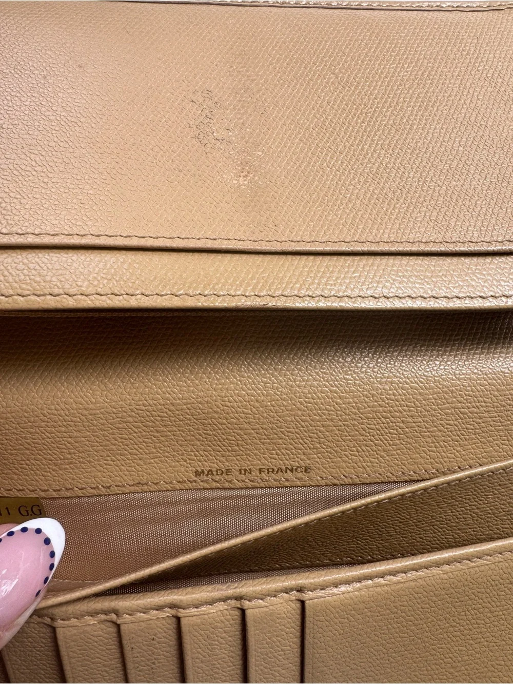 CHANEL Beige Leather Long Wallet with Gold CC Button